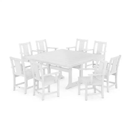 Set da pranzo da esterno POLYWOOD Prairie Square Farmhouse da 9 pezzi con gambe a cavalletto