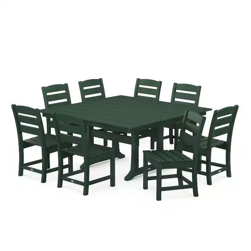 POLYWOOD Ensemble de salle à manger d'extérieur 9 pièces avec table à tréteaux Lakeside Farmhouse