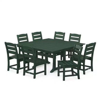 POLYWOOD Ensemble de salle à manger d'extérieur 9 pièces avec table à tréteaux Lakeside Farmhouse