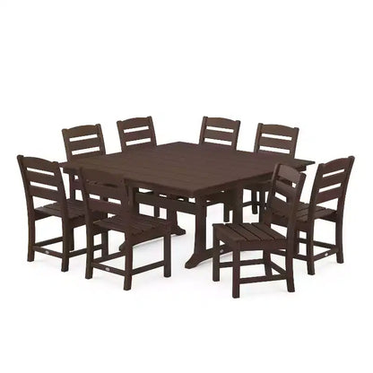 POLYWOOD Ensemble de salle à manger d'extérieur 9 pièces avec table à tréteaux Lakeside Farmhouse