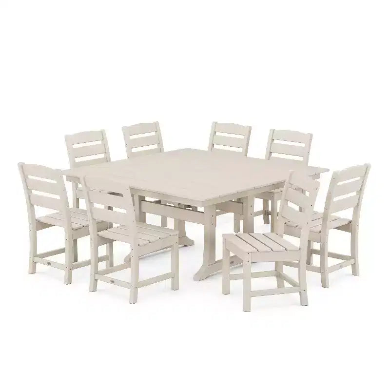 POLYWOOD Ensemble de salle à manger d'extérieur 9 pièces avec table à tréteaux Lakeside Farmhouse