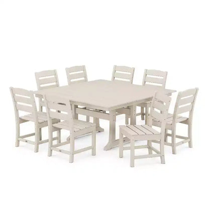 POLYWOOD Ensemble de salle à manger d'extérieur 9 pièces avec table à tréteaux Lakeside Farmhouse