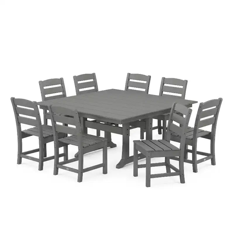 POLYWOOD Ensemble de salle à manger d'extérieur 9 pièces avec table à tréteaux Lakeside Farmhouse