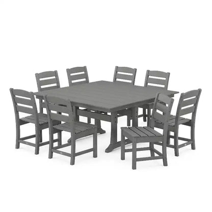 POLYWOOD Ensemble de salle à manger d'extérieur 9 pièces avec table à tréteaux Lakeside Farmhouse