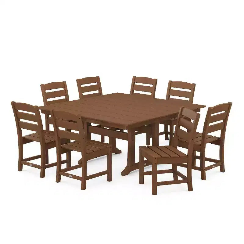 POLYWOOD Ensemble de salle à manger d'extérieur 9 pièces avec table à tréteaux Lakeside Farmhouse