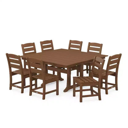 POLYWOOD Ensemble de salle à manger d'extérieur 9 pièces avec table à tréteaux Lakeside Farmhouse