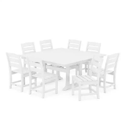 POLYWOOD Ensemble de salle à manger d'extérieur 9 pièces avec table à tréteaux Lakeside Farmhouse