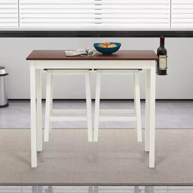 Ensemble table de bar et 2 tabourets Costway, hauteur comptoir, 3 pièces, 2 porte-bouteilles, blanc et noyer