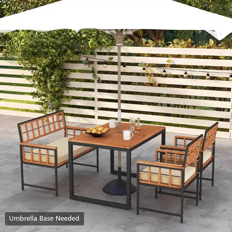 Set da pranzo Costway 4 pezzi per patio, mobili da esterno in legno con 2 sedie e 1 divanetto