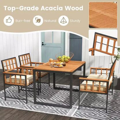 Set da pranzo Costway 4 pezzi per patio, mobili da esterno in legno con 2 sedie e 1 divanetto