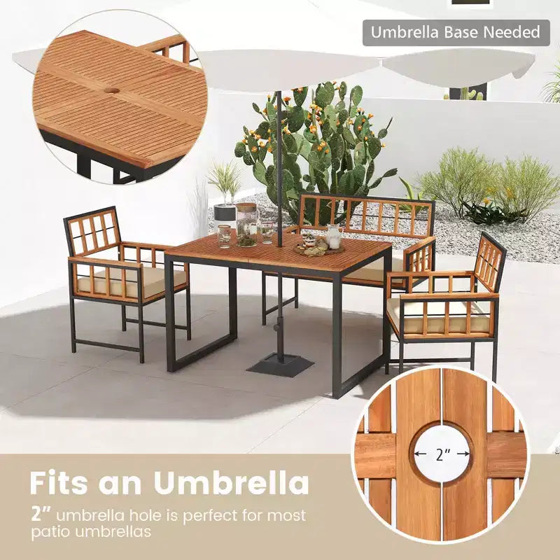 Set da pranzo Costway 4 pezzi per patio, mobili da esterno in legno con 2 sedie e 1 divanetto