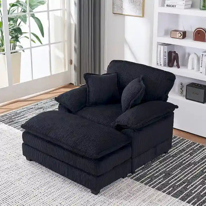 56.9 W Poltrona Oversize con Pouf, Poltrona da Lettura per Camera da Letto, Divano Letto Pigro, Poltrona Reclinabile Singola Moderna Oversize