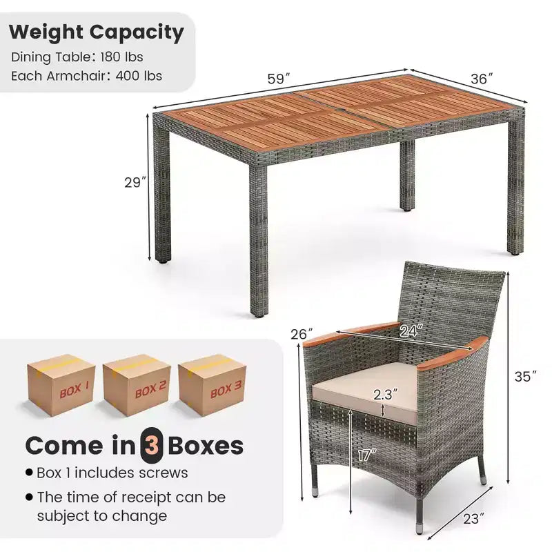 Ensemble de salle à manger d'extérieur Costway 7 pièces en osier avec table en bois d'acacia et 6 fauteuils