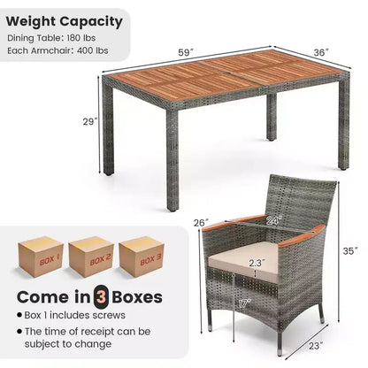 Ensemble de salle à manger d'extérieur Costway 7 pièces en osier avec table en bois d'acacia et 6 fauteuils