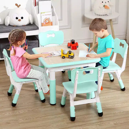 Set Tavolo e Sedie per Bambini, Scrivania Regolabile in Altezza per età 2-10 anni, Tavolo per Arte e Artigianato, Gambe Antiscivolo, per Aule Asili Nido
