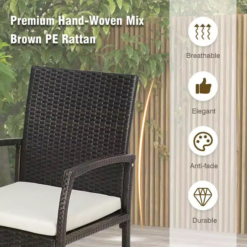 Set da Pranzo Costway 9 Pezzi in Rattan da Esterno con Tavolo in Legno di Acacia, Cuscini, Foro per Ombrellone da 1,9