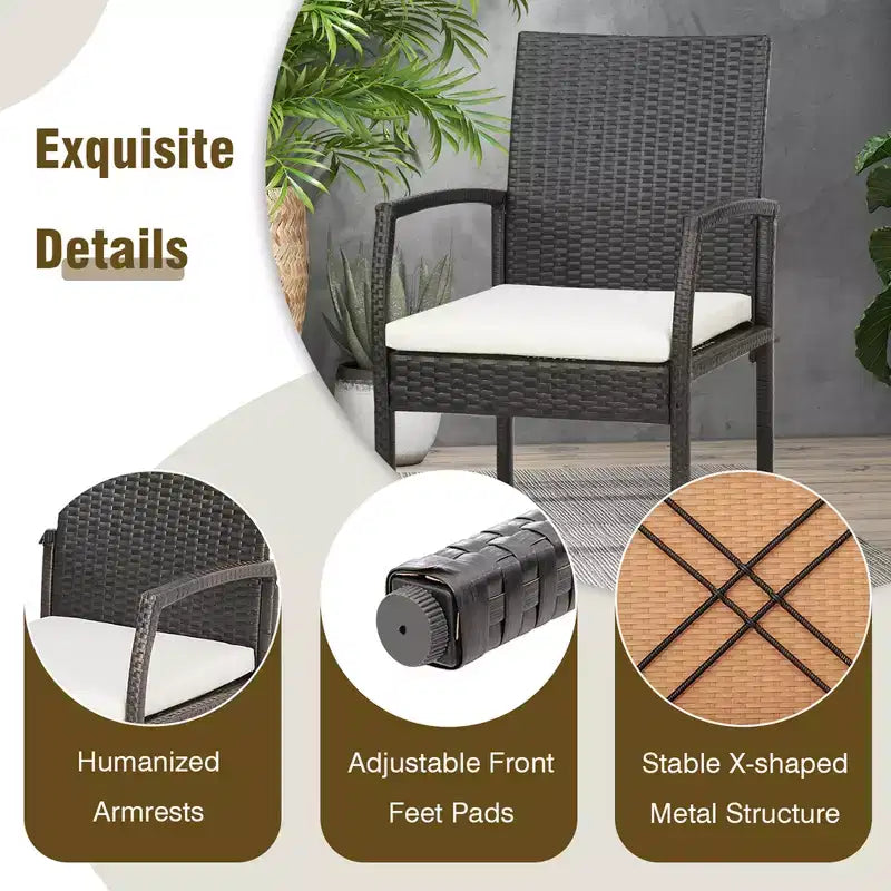 Set da Pranzo Costway 9 Pezzi in Rattan da Esterno con Tavolo in Legno di Acacia, Cuscini, Foro per Ombrellone da 1,9