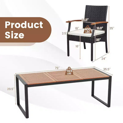 Set da Pranzo da Esterno in Rattan Costway da 9 Pezzi con Tavolo in Legno di Acacia, Foro per Ombrellone da 1,9"