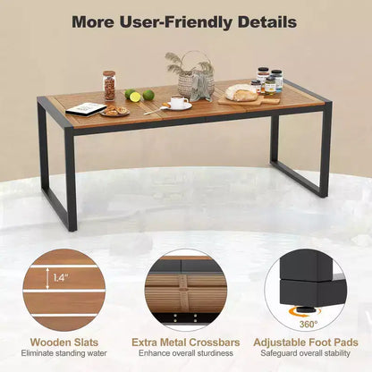 Set da Pranzo da Esterno in Rattan Costway da 9 Pezzi con Tavolo in Legno di Acacia, Foro per Ombrellone da 1,9"