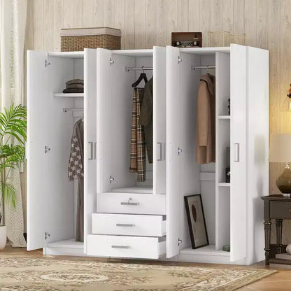 Armoire 6 portes en bois avec tiroirs pour chambre à coucher