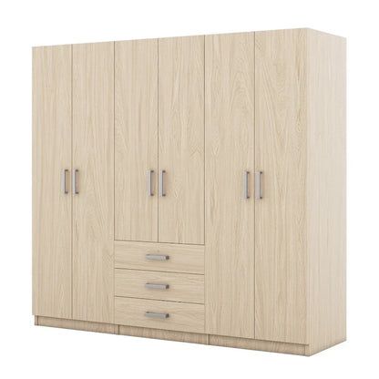 Armoire 6 portes en bois avec 3 grands tiroirs de rangement pour chambre à coucher