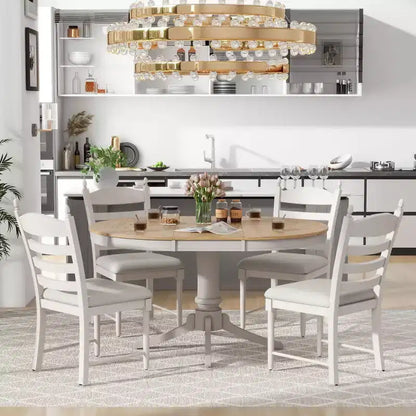 Set tavolo da pranzo rotondo allungabile per 4 persone, set da pranzo stile rustico e 4 sedie imbottite