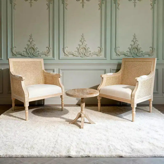GDFStudio Bertie, sedia d'accento francese imbottita in rattan e legno di gomma