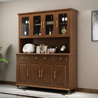 Buffet de cuisine en bois blanc avec casier à vin intégré