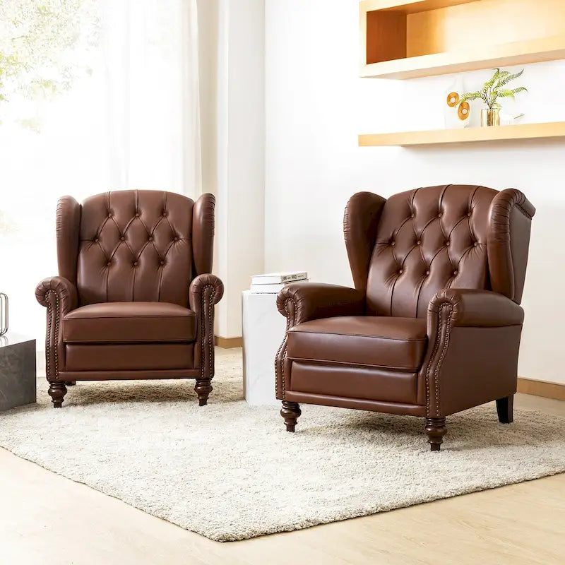 Fauteuil Alex Classic Wingback en cuir avec clous décoratifs (lot de 2) par HULALA HOME