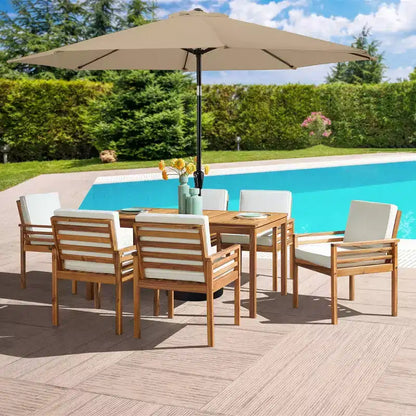 Ensemble de salle à manger d'extérieur 8 pièces Alaterre Furniture, table Okemo avec parasol inclinable automatique de 3 mètres