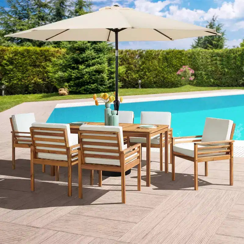 Ensemble de salle à manger d'extérieur 8 pièces Alaterre Furniture, table Okemo avec parasol inclinable automatique de 3 mètres