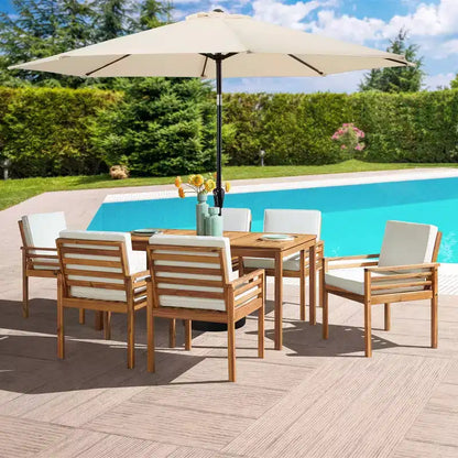 Ensemble de salle à manger d'extérieur 8 pièces Alaterre Furniture, table Okemo avec parasol inclinable automatique de 3 mètres