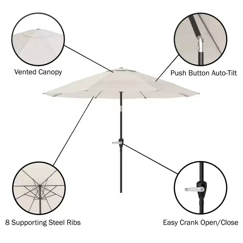 Ensemble de salle à manger d'extérieur 8 pièces Alaterre Furniture, table Okemo avec parasol inclinable automatique de 3 mètres