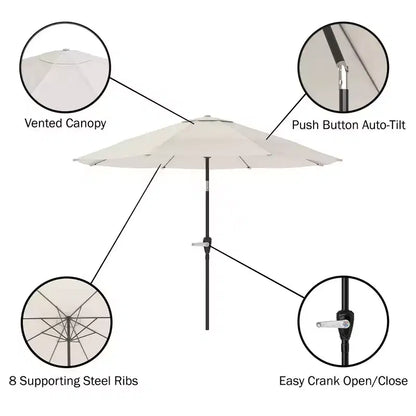Ensemble de salle à manger d'extérieur 8 pièces Alaterre Furniture, table Okemo avec parasol inclinable automatique de 3 mètres
