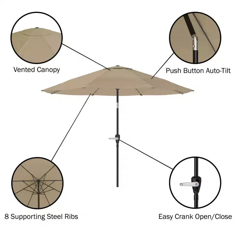 Ensemble de salle à manger d'extérieur 8 pièces Alaterre Furniture, table Okemo avec parasol inclinable automatique de 3 mètres