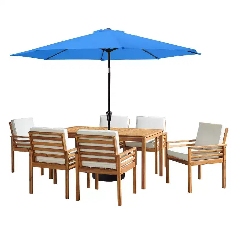 Ensemble de salle à manger d'extérieur 8 pièces Alaterre Furniture, table Okemo avec parasol inclinable automatique de 3 mètres