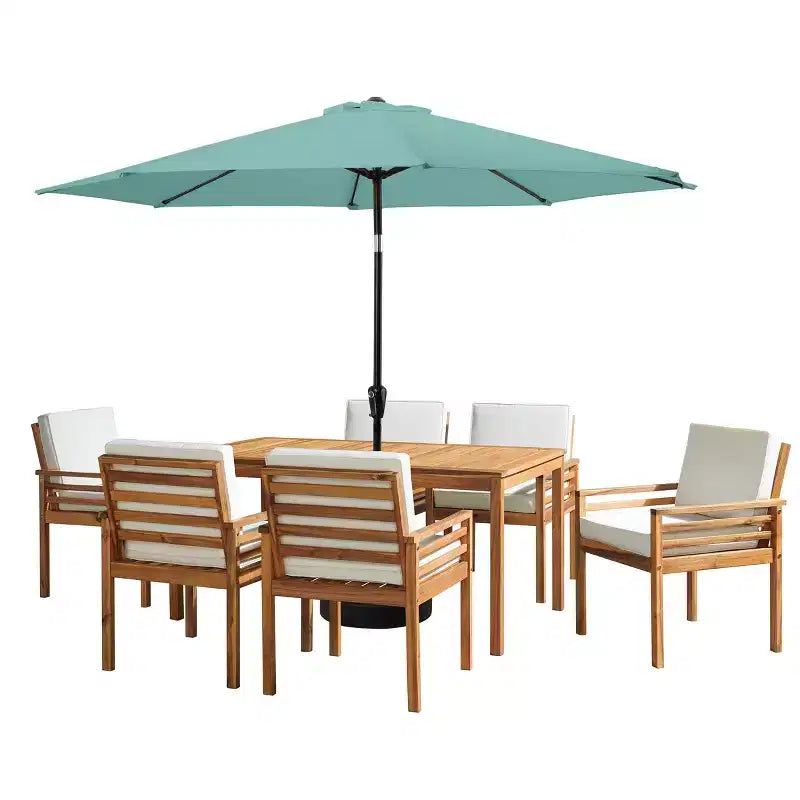 Ensemble de salle à manger d'extérieur 8 pièces Alaterre Furniture, table Okemo avec parasol inclinable automatique de 3 mètres