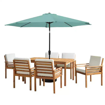 Ensemble de salle à manger d'extérieur 8 pièces Alaterre Furniture, table Okemo avec parasol inclinable automatique de 3 mètres