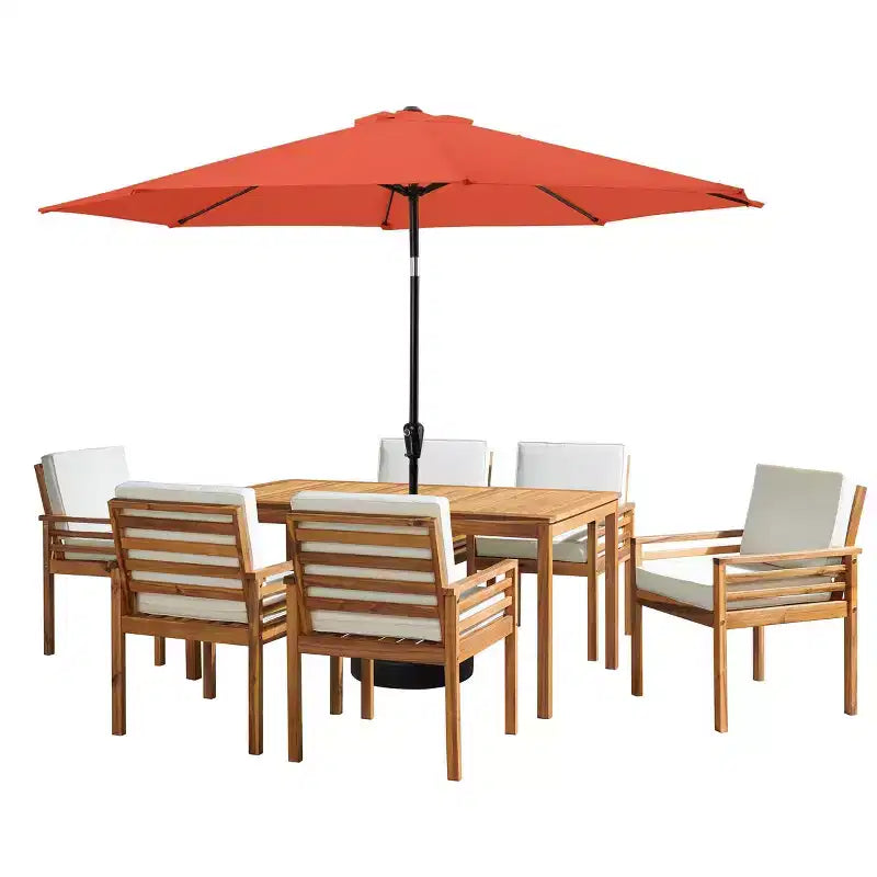 Ensemble de salle à manger d'extérieur 8 pièces Alaterre Furniture, table Okemo avec parasol inclinable automatique de 3 mètres