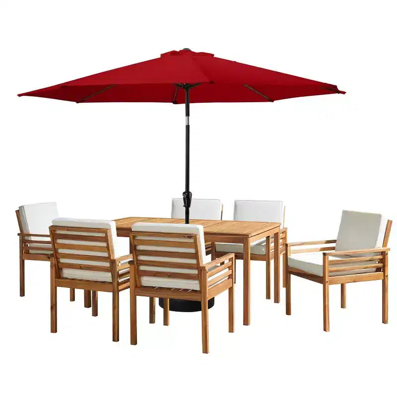 Ensemble de salle à manger d'extérieur 8 pièces Alaterre Furniture, table Okemo avec parasol inclinable automatique de 3 mètres