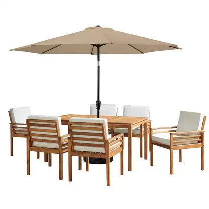 Alaterre Furniture 8pc Outdoor Patio Dining Set, Okemo Table with 10' Auto Tilt Umbrella