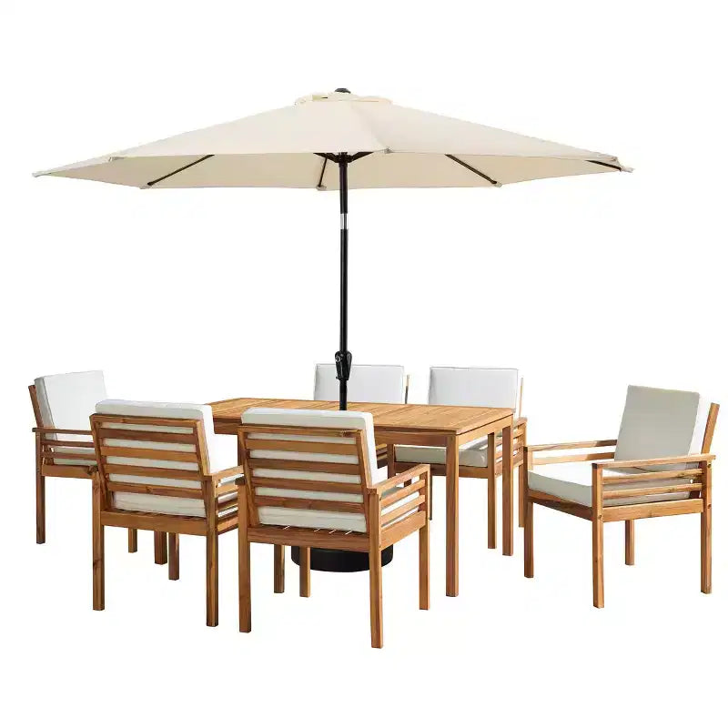 Ensemble de salle à manger d'extérieur 8 pièces Alaterre Furniture, table Okemo avec parasol inclinable automatique de 3 mètres