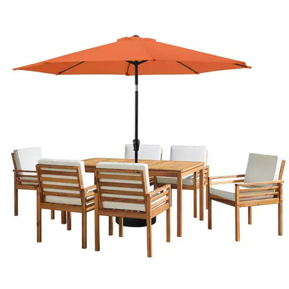 Ensemble de salle à manger d'extérieur 8 pièces Alaterre Furniture, table Okemo avec parasol inclinable automatique de 3 mètres