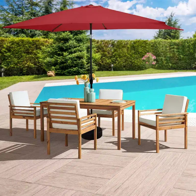 Ensemble de salle à manger d'extérieur 6 pièces Alaterre Furniture, table Okemo avec parasol rectangulaire de 3 mètres