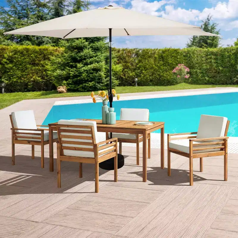 Ensemble de salle à manger d'extérieur 6 pièces Alaterre Furniture, table Okemo avec parasol rectangulaire de 3 mètres