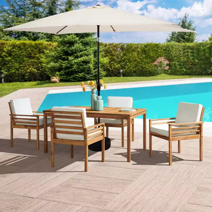 Ensemble de salle à manger d'extérieur 6 pièces Alaterre Furniture, table Okemo avec parasol rectangulaire de 3 mètres