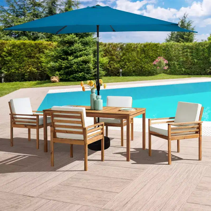 Ensemble de salle à manger d'extérieur 6 pièces Alaterre Furniture, table Okemo avec parasol rectangulaire de 3 mètres