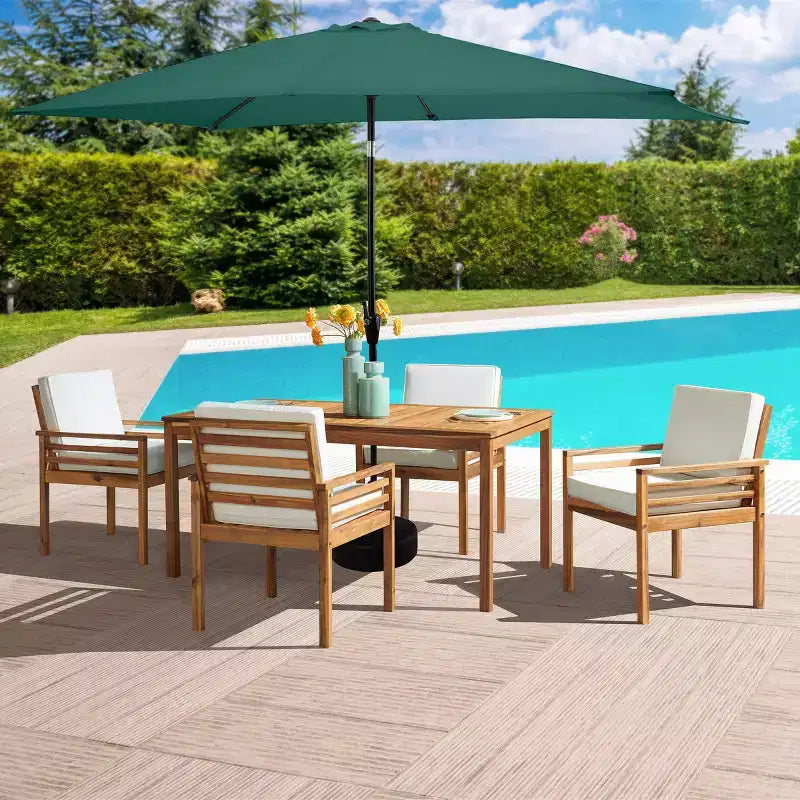 Ensemble de salle à manger d'extérieur 6 pièces Alaterre Furniture, table Okemo avec parasol rectangulaire de 3 mètres