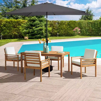 Ensemble de salle à manger d'extérieur 6 pièces Alaterre Furniture, table Okemo avec parasol rectangulaire de 3 mètres