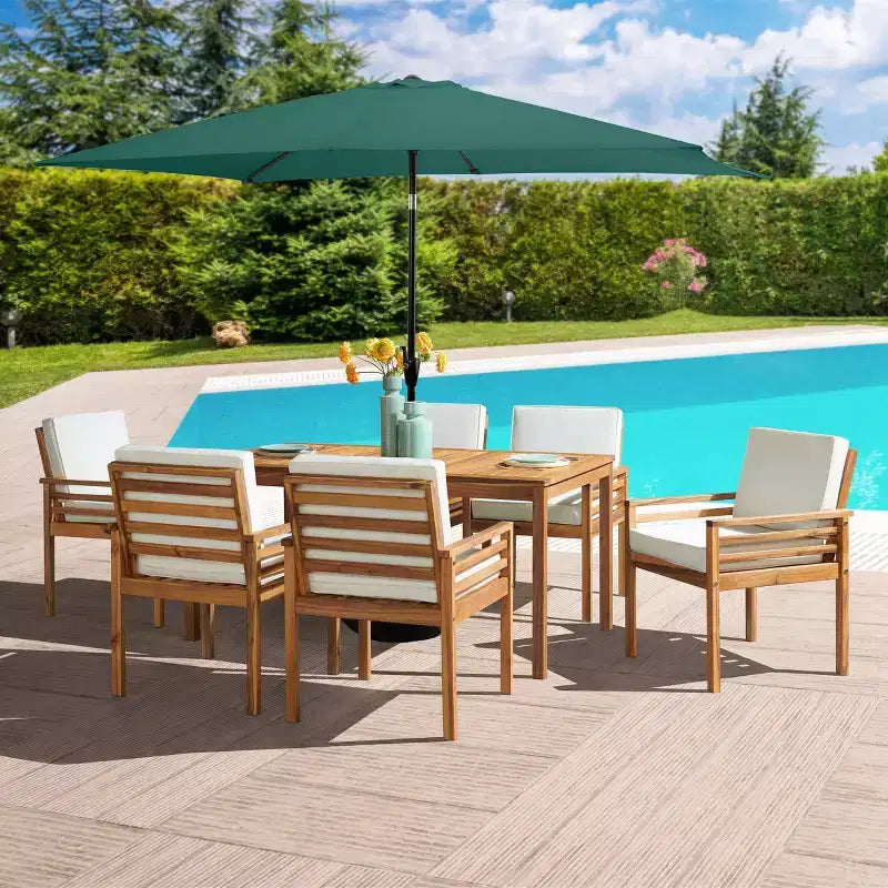 Ensemble de salle à manger d'extérieur 8 pièces Alaterre Furniture, table Okemo avec parasol rectangulaire de 3 mètres